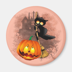 Aimant Chat Fun Halloween personnage effrayé par un Citro