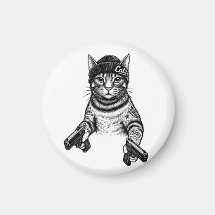 Aimant Chat Gangster Tatoué Art Kitty Streetwear Cool