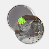 Aimant Chat gris animal de fête (Recto/Verso)