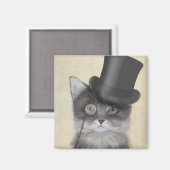 Aimant Chat gris avec chapeau supérieur (Recto/Verso)