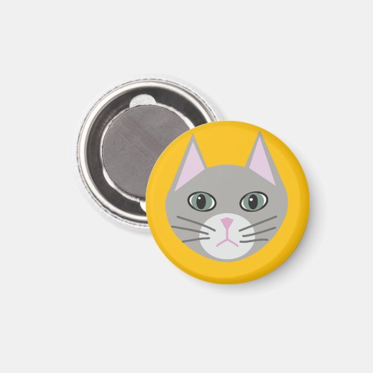 Aimant Chat gris, Jaune (Recto/Verso)