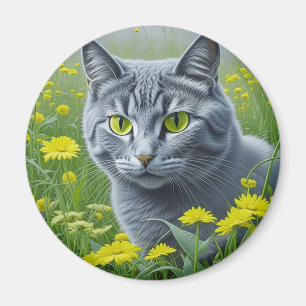 Aimant Chat gris mignon avec Yellow Eyes Ai Art