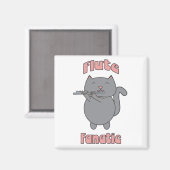 Aimant Chat gris rose fanatique de flûte (Recto/Verso)
