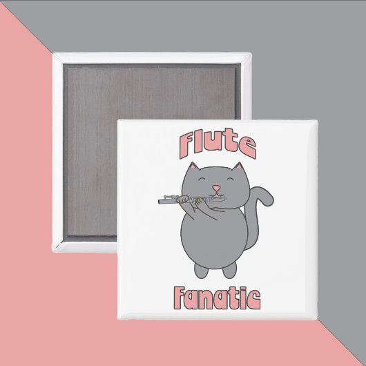 Aimant Chat gris rose fanatique de flûte