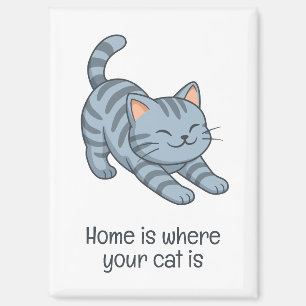 Aimant Chat Gris Tabby Étiré Texte Personnalisé