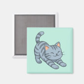 Aimant Chat Gris Tabby Étiré Vert (Recto/Verso)