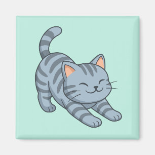 Aimant Chat Gris Tabby Étiré Vert