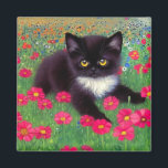Aimant Chat Gustav Klimt Tuxedo<br><div class="desc">Magnet avec un chat tuxedo Gustav Klimt ! Cette adorable petite chatte noire et blanche est installée dans un champ de fleurs rouges,  bleues,  blanches et oranges. Un cadeau génial pour les amateurs d'art amoureux des chats et autrichiens !</div>