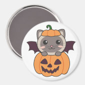 Aimant Chat Halloween Citrouille Chat costume chauve (Recto/Verso)