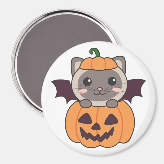 Aimant Chat Halloween Citrouille Chat costume chauve (Recto/Verso)