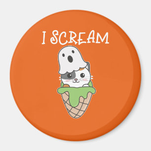 Aimant Chat Halloween Ghost I Scream Ice Cream Pun
