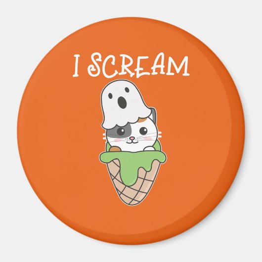 Aimant Chat Halloween Ghost I Scream Ice Cream Pun (Devant)