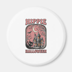 Aimant Chat Halloween Hippie Maison Hantée Design Vintage