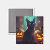 Aimant Chat Halloween Tuxedo Avec Peur Citrouille (Recto/Verso)