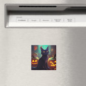 Aimant Chat Halloween Tuxedo Avec Peur Citrouille (In Situ (Lave-vaisselle))