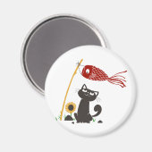 Aimant Chat heureux - Choisir la couleur arrière - plan (Recto/Verso)