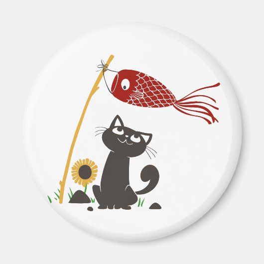 Aimant Chat heureux - Choisir la couleur arrière - plan (Devant)