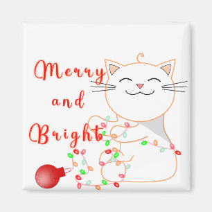 Aimant Chat Heureux Jouant Avec Lumière LED Noël Mignon