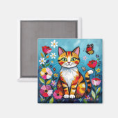 Aimant Chat Impasto, Fleurs & Papillon (Recto/Verso)