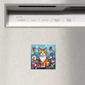 Aimant Chat Impasto, Fleurs & Papillon (In Situ (Lave-vaisselle))