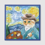 Aimant Chat impressionniste mignon, Van Gogh, Starry Nigh<br><div class="desc">Vous reconnaîtrez peut-être que ce tableau est un peu similaire à celui de Vincent van Gogh,  "Starry Night",  avec quelques petits rebondissements. Cette image est également disponible sur d'autres produits dans mon magasin Zazzle.</div>