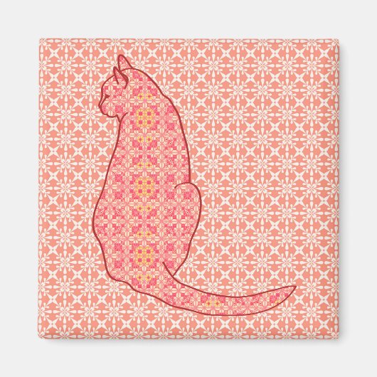 Aimant Chat japonais - Coral Orange Batik (Devant)