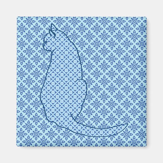 Aimant Chat japonais - Kimono bleu (Devant)