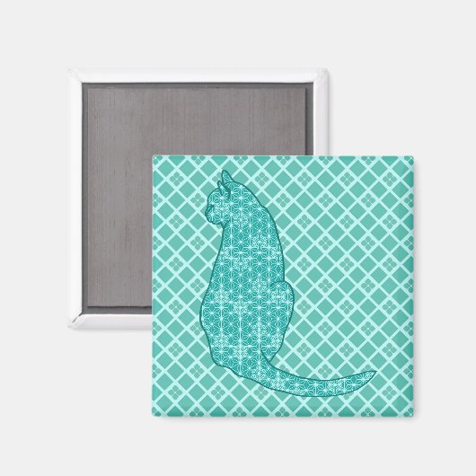 Aimant Chat japonais - Kimono turquoise (Recto/Verso)