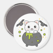 Aimant Chat Joyeux Halloween Cauldron Bat (Recto/Verso)