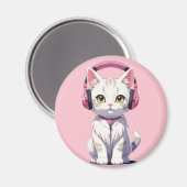 Aimant Chat Kawaii avec Casque (Recto/Verso)