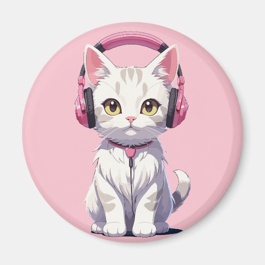Aimant Chat Kawaii avec Casque (Devant)