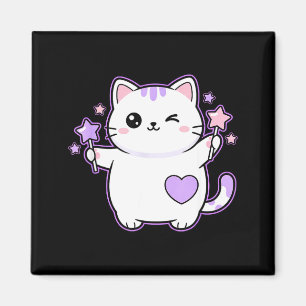 Aimant Chat Kawaii Clin d'œil Chat Magique Baguette Étoil