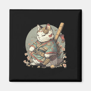 Aimant Chat Kawaii Style Samurai Anime Kitten japonais
