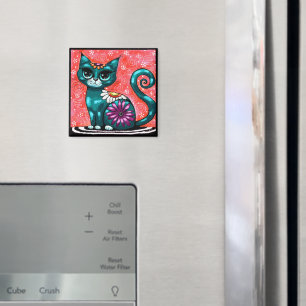 Aimant Chat Kitty Fantaisiste Assis sur Tapis Floral Sarc