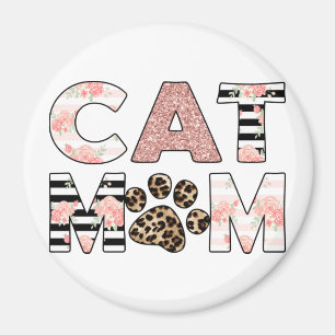 Aimant Chat Maman Rose Floral & Leopard Paw