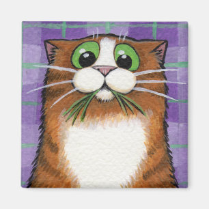 Aimant Chat mangeant l'aimant d'herbe
