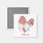 Aimant Chat Manx Aquarelle Kitty Coeur rose (Recto/Verso)