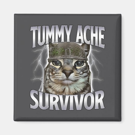 Aimant Chat Mème Survivant Mal De Ventre Drôle De Dicton (Devant)