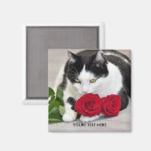 Aimant Chat mignon avec la rose rouge (Recto/Verso)