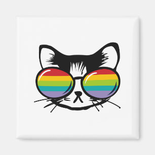 Aimant chat mignon avec lunettes de soleil arc-en-ciel