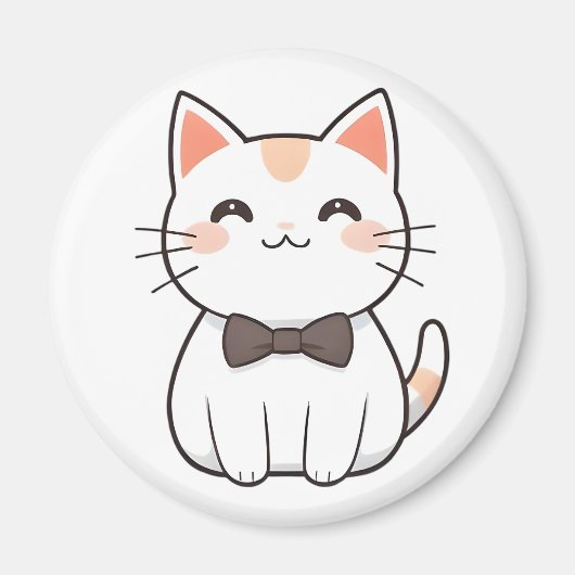 Aimant Chat Mignon avec Nœud Papillon Design Kawaii (Devant)