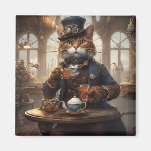 Aimant Chat mignon avec thé