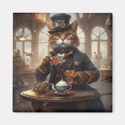 Aimant Chat mignon avec thé (Devant)