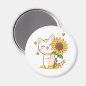 Aimant Chat mignon avec un design Kawaii tournesol (Recto/Verso)