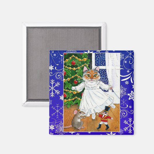 Aimant Chat mignon, Bande de Noisette, Noël, souris (Recto/Verso)