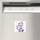 Aimant Chat mignon blanc violet avec oiseaux (In Situ (Lave-vaisselle))