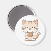 Aimant Chat Mignon Buvant du Café Design Kawaii (Recto/Verso)