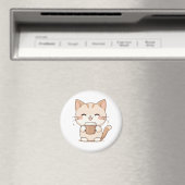 Aimant Chat Mignon Buvant du Café Design Kawaii (In Situ (Lave-vaisselle))