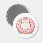 Aimant Chat mignon dans un design doux Kawaii de beignet (Recto/Verso)