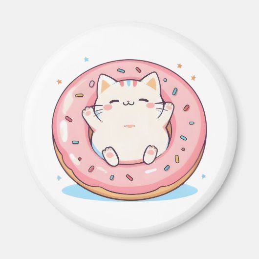 Aimant Chat mignon dans un design doux Kawaii de beignet (Devant)